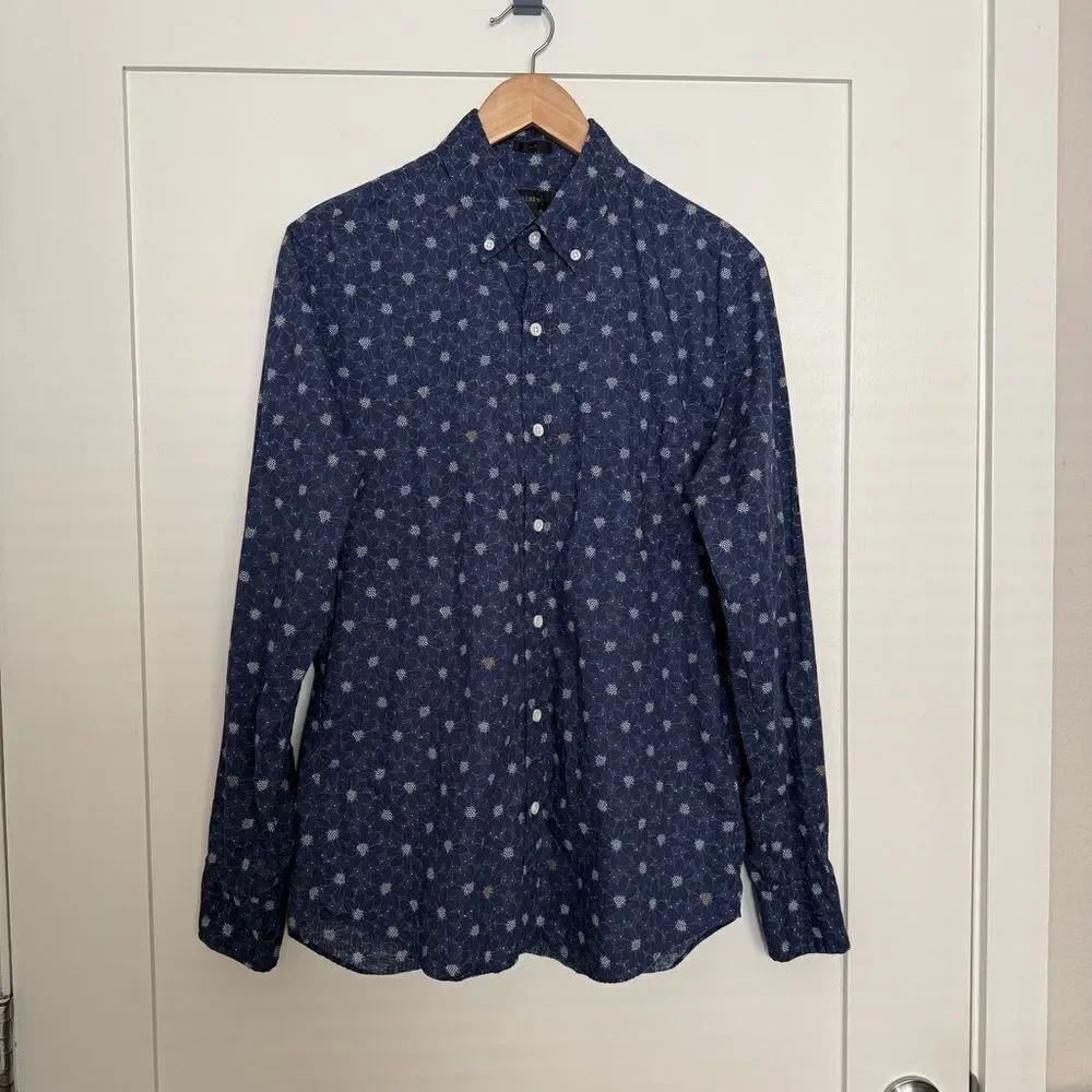 J Crew Shirt Mens Sz M Navy Blue Slim Fit Floral Button Down Long Sleeve Preppy